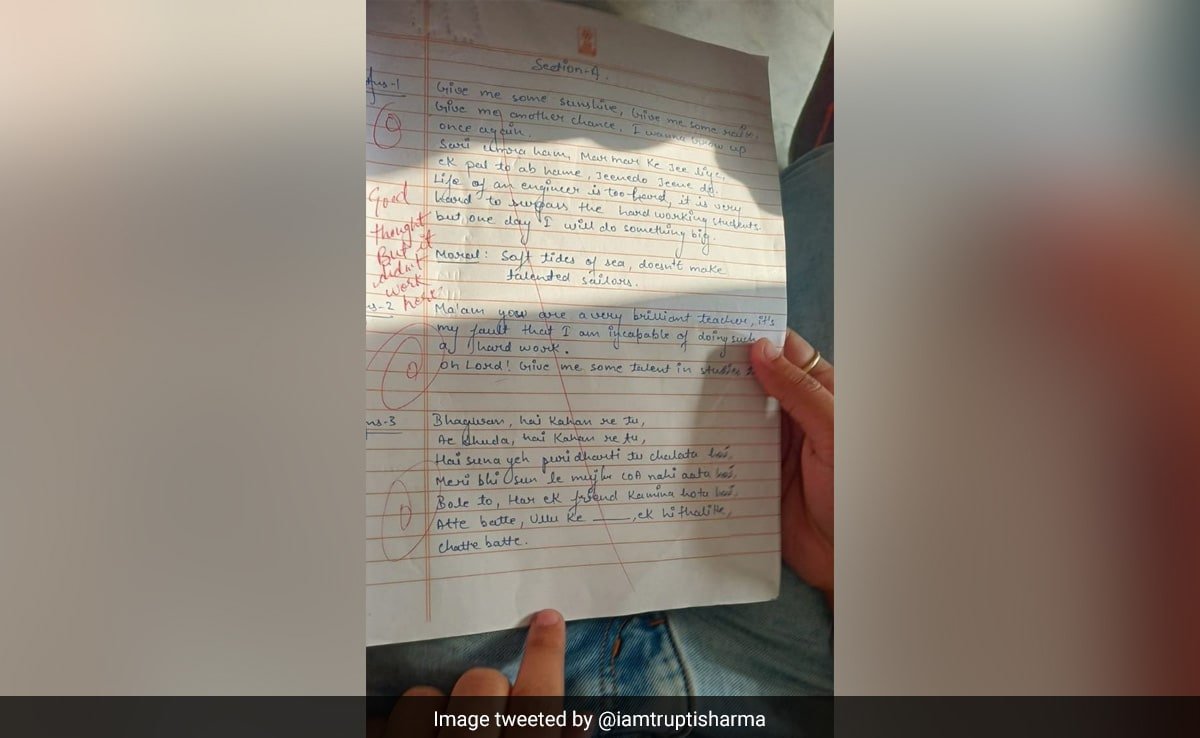 Student Writes Songs In Answer Sheet, Teacher Leaves Hilarious Remark