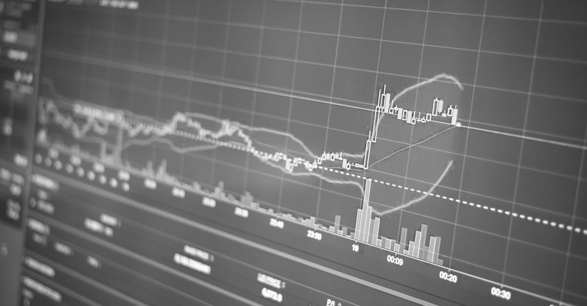 Black and white display of financial chart with data and statistics for trading analysis.